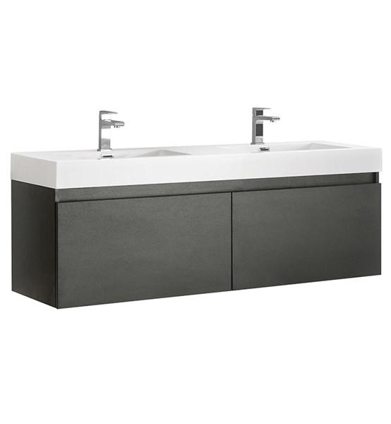 Fresca Mezzo 60" Black Wall Hung Double Sink Modern Bathroom Cabinet w/ Integrated Sink | FCB8042BW-I