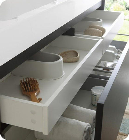 Image of Fresca Mezzo 60" Black Wall Hung Double Sink Modern Bathroom Cabinet w/ Integrated Sink | FCB8042BW-I