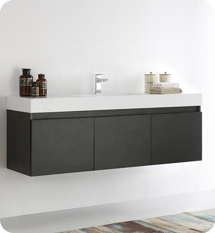 Image of Fresca Mezzo 60" Black Wall Hung Single Sink Modern Bathroom Cabinet w/ Integrated Sink | FCB8041BW-I FCB8041BW-I