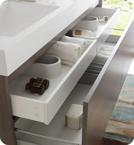 Image of Fresca Mezzo 60" Gray Oak Wall Hung Double Sink Modern Bathroom Cabinet w/ Integrated Sink | FCB8042GO-I FCB8042GO-I