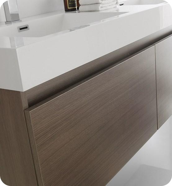 Fresca Mezzo 60" Gray Oak Wall Hung Double Sink Modern Bathroom Cabinet w/ Integrated Sink | FCB8042GO-I FCB8042GO-I