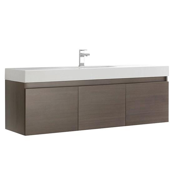 Fresca Mezzo 60" Gray Oak Wall Hung Single Sink Modern Bathroom Cabinet w/ Integrated Sink | FCB8041GO-I