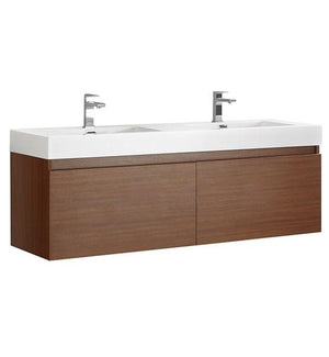 Fresca Mezzo 60" Teak Wall Hung Double Sink Modern Bathroom Cabinet w/ Integrated Sink | FCB8042TK-I FCB8042TK-I