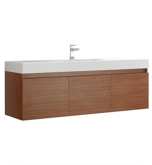 Fresca Mezzo 60" Teak Wall Hung Single Sink Modern Bathroom Cabinet w/ Integrated Sink | FCB8041TK-I