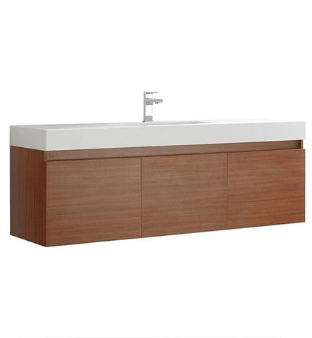 Image of Fresca Mezzo 60" Teak Wall Hung Single Sink Modern Bathroom Cabinet w/ Integrated Sink | FCB8041TK-I