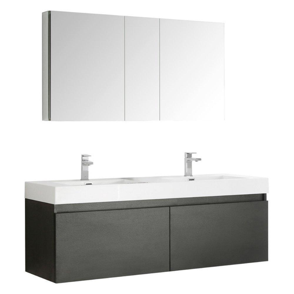 Fresca Mezzo 60" Wall Hung Double Sink Vanity FVN8042BW-FFT1030BN