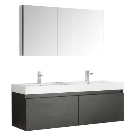 Image of Fresca Mezzo 60" Wall Hung Double Sink Vanity FVN8042BW-FFT1030BN