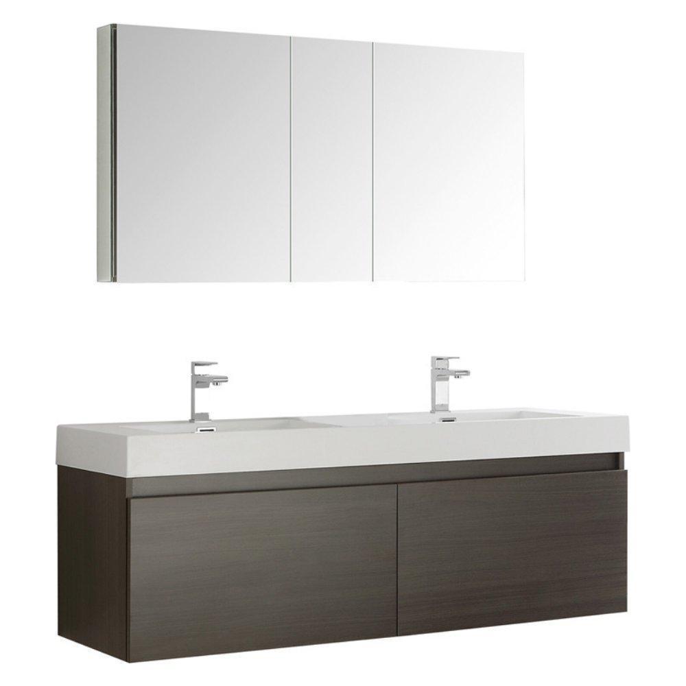Fresca Mezzo 60" Wall Hung Double Sink Vanity FVN8042GO-FFT1030BN