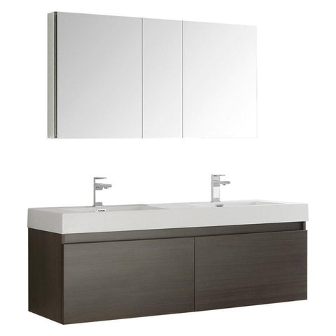 Image of Fresca Mezzo 60" Wall Hung Double Sink Vanity FVN8042GO-FFT1030BN