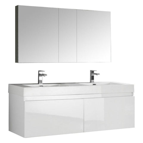Image of Fresca Mezzo 60" Wall Hung Double Sink Vanity FVN8042WH-FFT1030BN