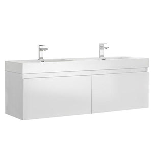 Fresca Mezzo 60" White Wall Hung Double Sink Modern Bathroom Cabinet w/ Integrated Sink | FCB8042WH-I