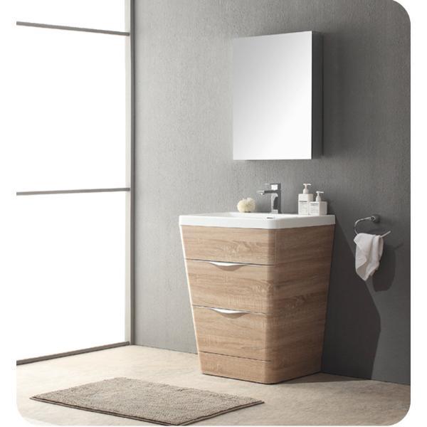 Fresca Milano 26" White Oak Modern Bathroom Cabinet w/ Integrated Sink FCB8525WK-I
