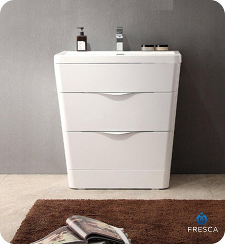 Image of Fresca Milano 32" Glossy White Modern Bathroom Cabinet w/ Integrated Sink FCB8532WH-I
