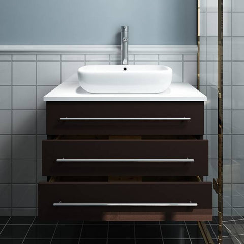 Fresca Modella 32" Espresso Wall Hung Modern Bathroom Cabinet with Top & Vessel Sink | FCB6183ES-VSL-I FCB6183ES-VSL-I