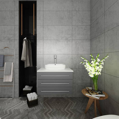 Fresca Modella 32" Gray Wall Hung Modern Bathroom Cabinet with Top & Vessel Sink | FCB6183GR-VSL-I FCB6183GR-VSL-I