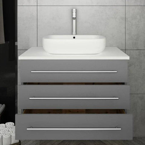 Image of Fresca Modella 32" Gray Wall Hung Modern Bathroom Cabinet with Top & Vessel Sink | FCB6183GR-VSL-I FCB6183GR-VSL-I