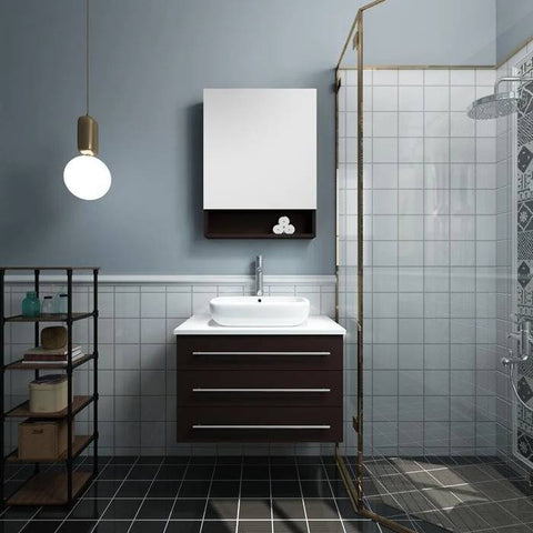 Image of Fresca Modello 32" Espresso Wall Hung Modern Bathroom Vanity with Medicine Cabinet | FVN6183ES-VSL FVN6183ES-VSL