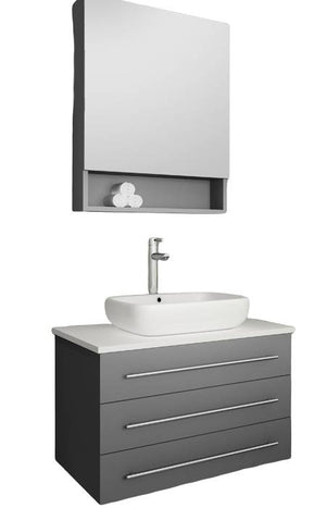 Fresca Modello 32" Gray Wall Hung Modern Bathroom Vanity with Medicine Cabinet | FVN6183GR-VSL FVN6183GR-VSL