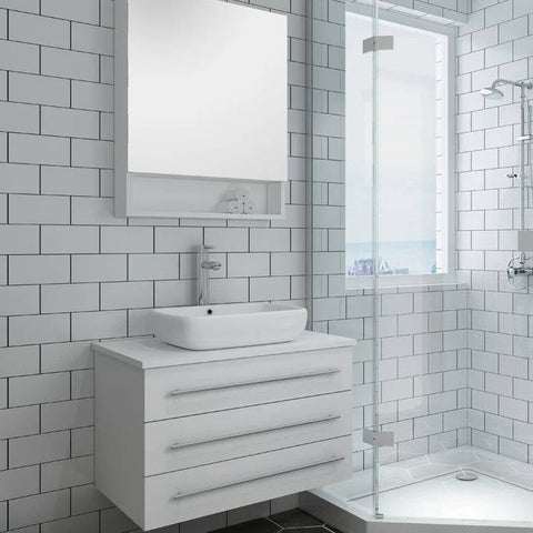 Image of Fresca Modello 32" White Wall Hung Modern Bathroom Vanity with Medicine Cabinet | FVN6183WH-VSL FVN6183WH-VSL