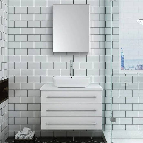 Image of Fresca Modello 32" White Wall Hung Modern Bathroom Vanity with Medicine Cabinet | FVN6183WH-VSL FVN6183WH-VSL