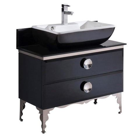 Image of Fresca Moselle 36" Modern Glass Bathroom Cabinet w/ Top & Vessel Sink FCB7712BL-CBL-V