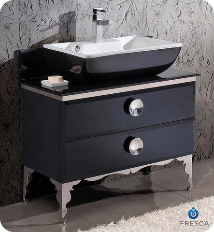 Image of Fresca Moselle 36" Modern Glass Bathroom Cabinet w/ Top & Vessel Sink FCB7712BL-CBL-V
