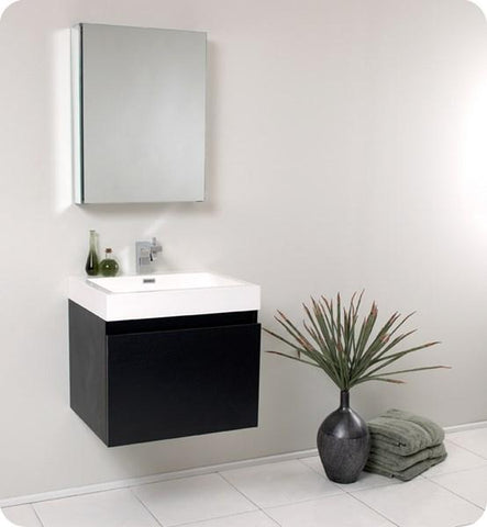 Image of Fresca Nano 24" Black Modern Bathroom Vanity w/ Medicine Cabinet | FVN8006BW