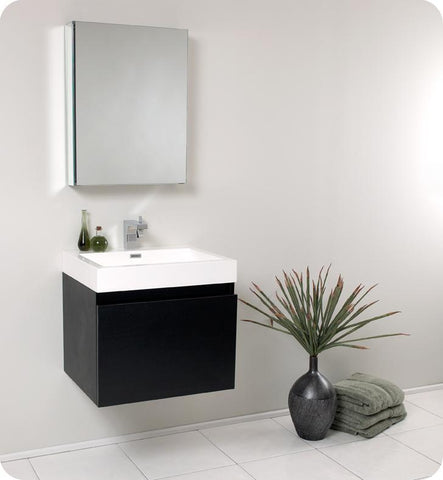 Image of Fresca Nano 24" White Modern Bathroom Vanity w/ Cabinet FVN8006 FVN8006WH-FFT1030BN