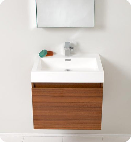 Image of Fresca Nano 24" White Modern Bathroom Vanity w/ Cabinet FVN8006 FVN8006WH-FFT1030BN