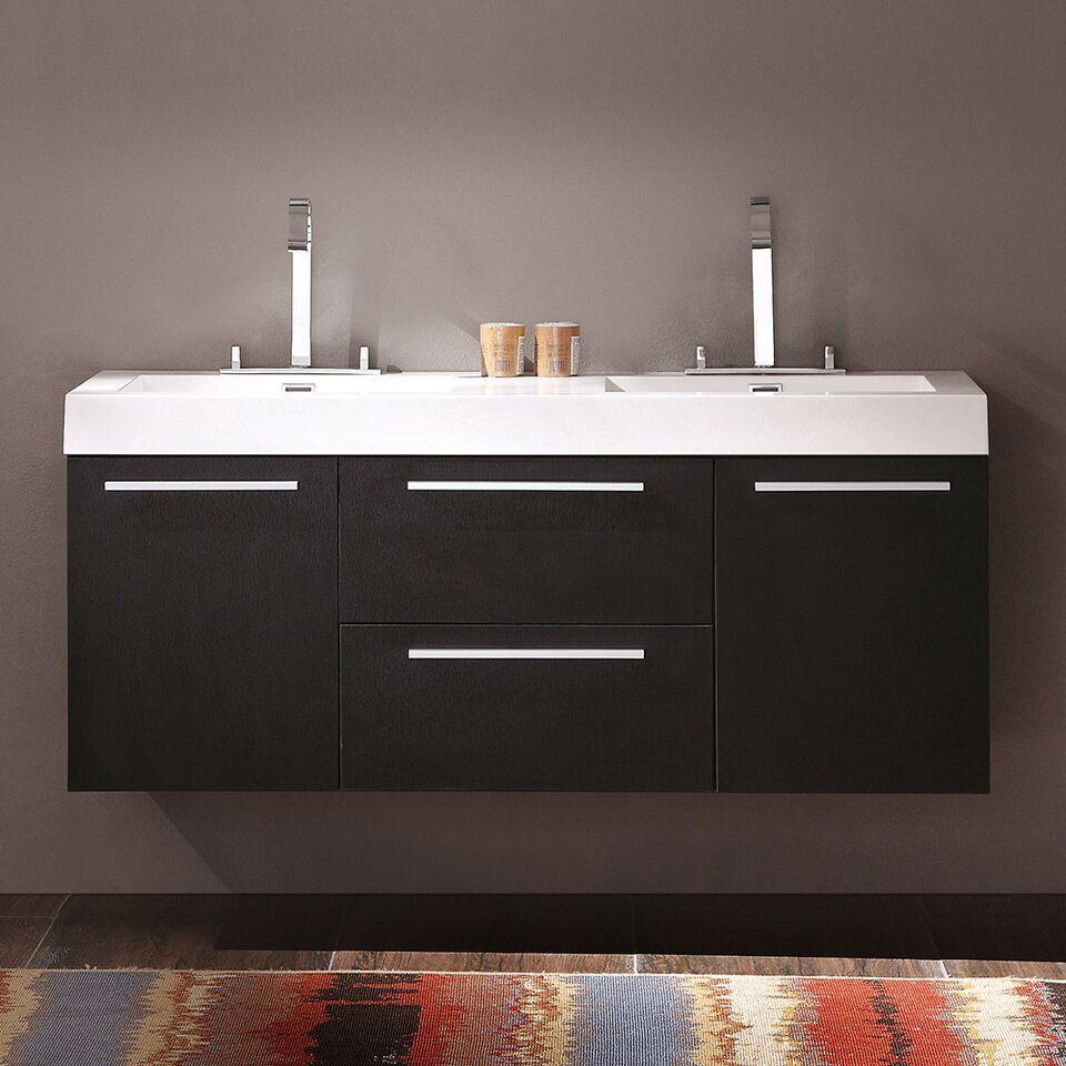 Fresca Opulento 54" Black Modern Double Sink Bathroom Cabinet FCB8013BW-I