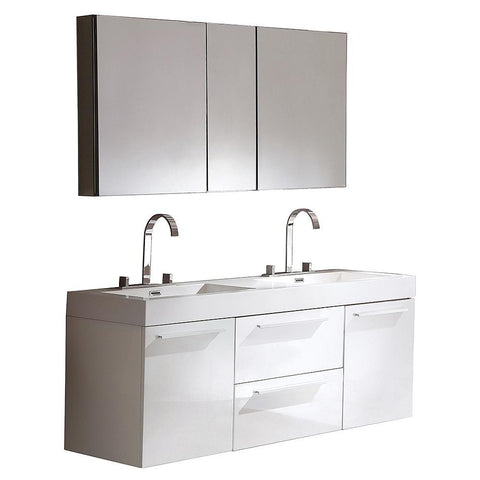 Image of Fresca Opulento 54" Double Sink Bathroom Vanity FVN8013WH-FFT3076BN