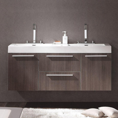 Image of Fresca Opulento 54" Gray Oak Modern Double Sink Bathroom Cabinet FCB8013GO-I