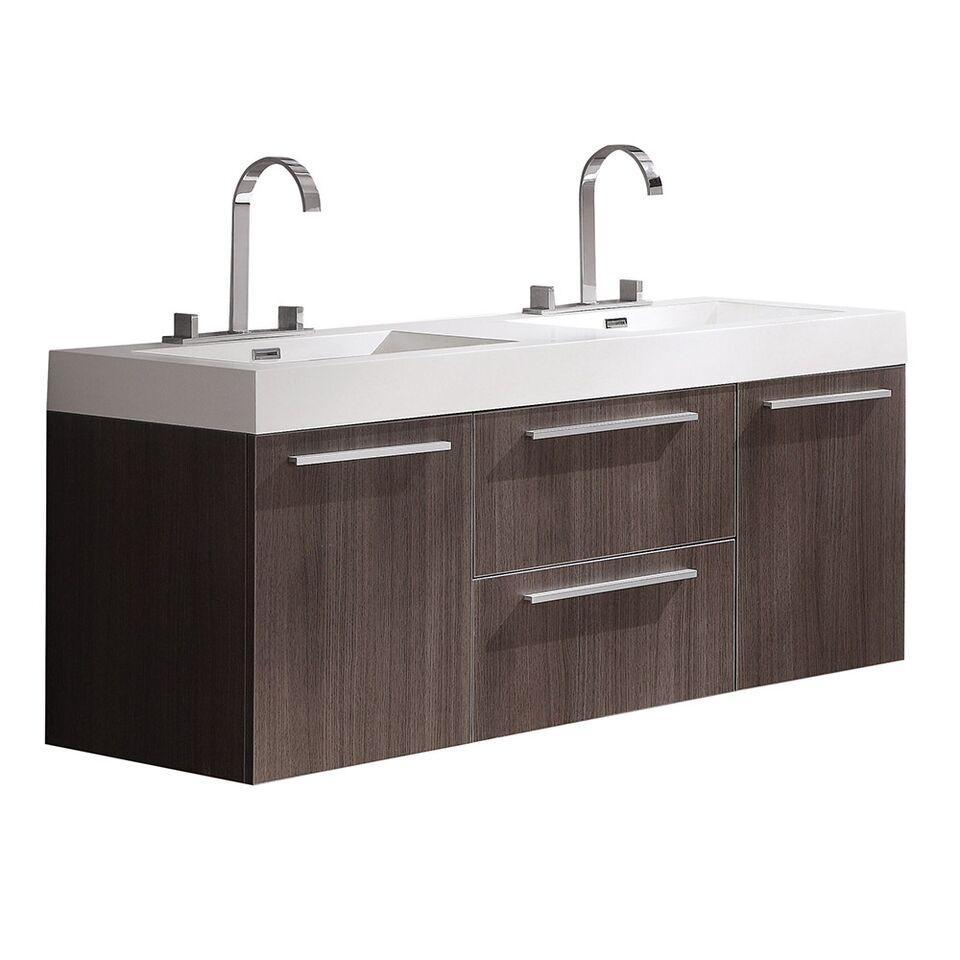 Fresca Opulento 54" Gray Oak Modern Double Sink Bathroom Cabinet FCB8013GO-I