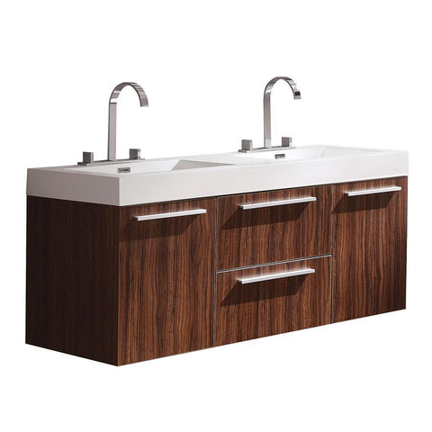 Image of Fresca Opulento 54" Walnut Modern Double Sink Cabinet w/ Integrated Sinks FCB8013GW-I
