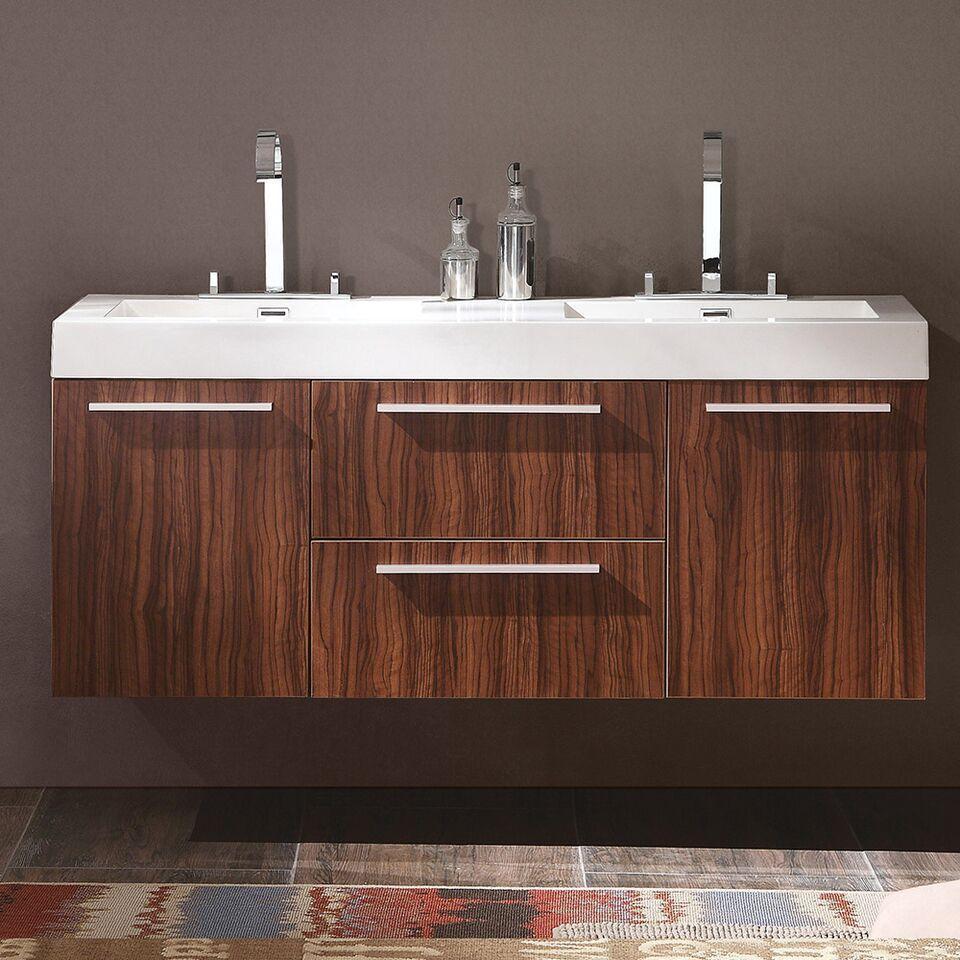 Fresca Opulento 54" Walnut Modern Double Sink Cabinet w/ Integrated Sinks FCB8013GW-I