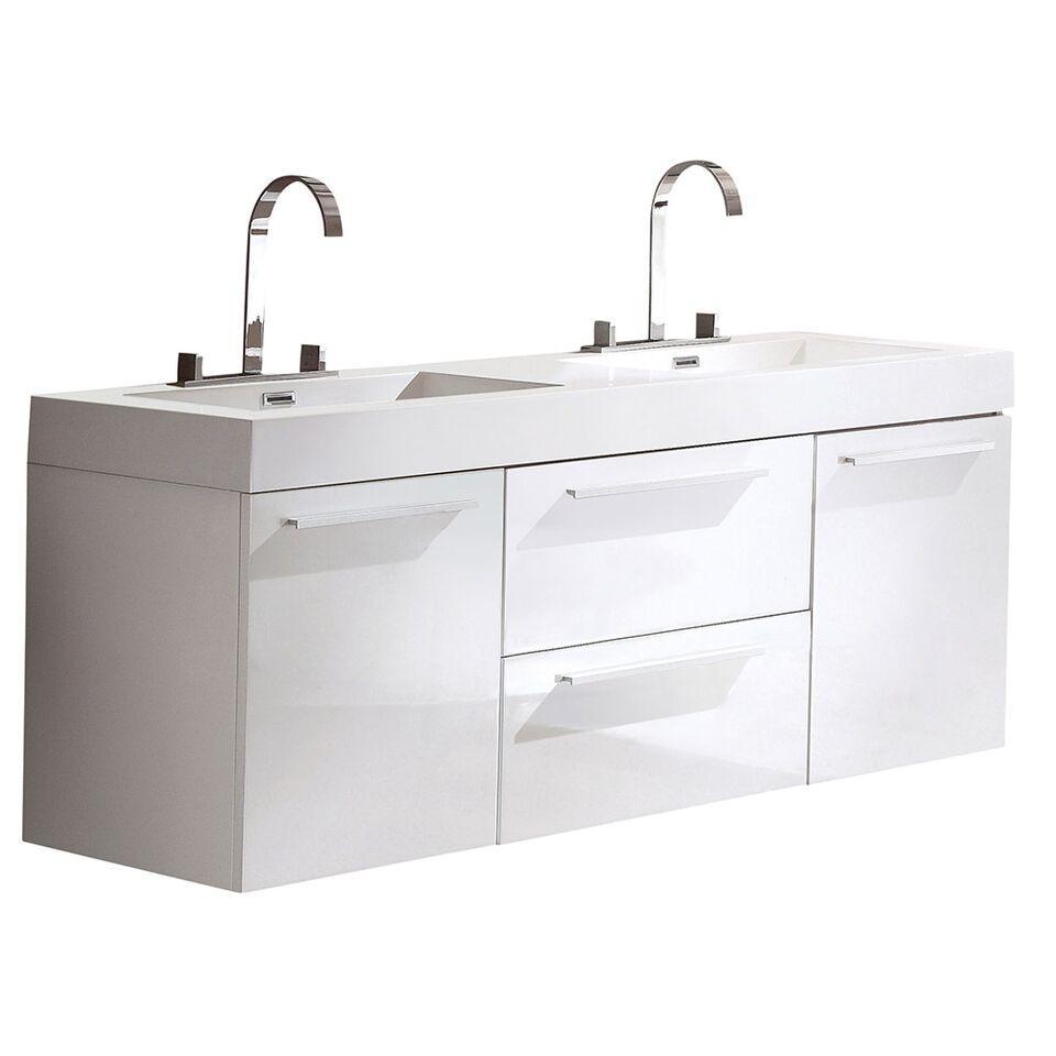 Fresca Opulento 54" White Modern Double Sink Cabinet w/ Integrated Sinks FCB8013WH-I