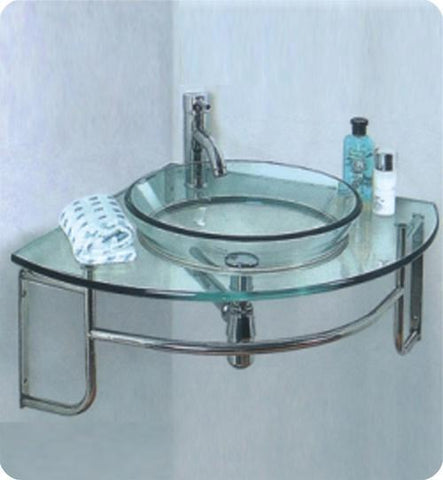 Image of Fresca Ordinato 24" Corner Mount Glass Bathroom Vanity FVN1040-FFT1030BN