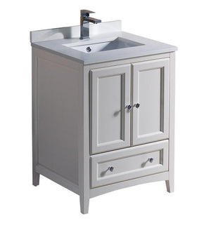 Fresca Oxford 24" Antique White Traditional Bathroom Cabinet w/ Top & Sinks FCB2024AW-CWH-U