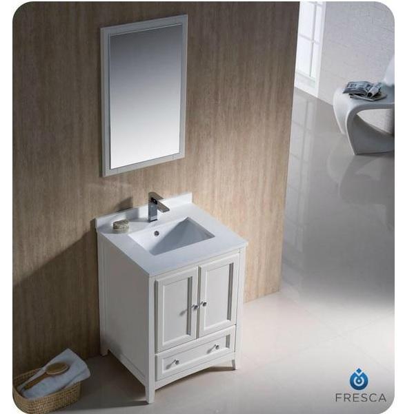 Fresca Oxford 24" Antique White Traditional Bathroom Vanity with Faucet FVN2024A