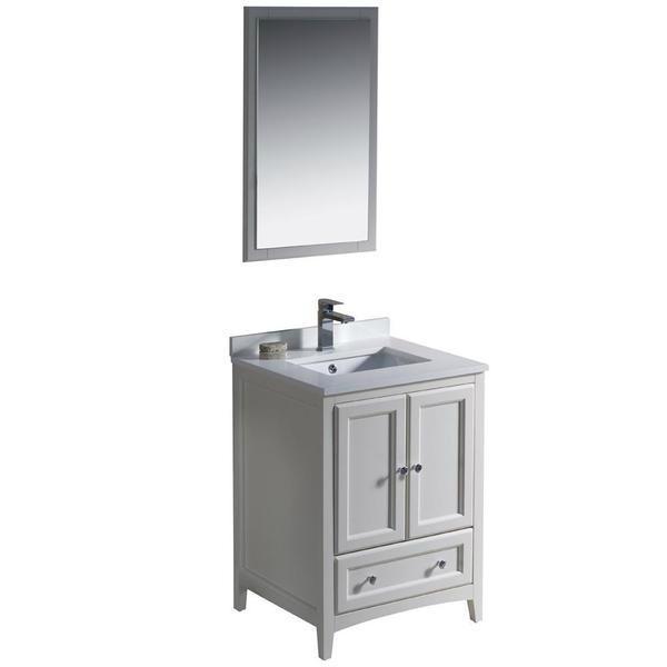 Fresca Oxford 24" Antique White Traditional Bathroom Vanity with Faucet FVN2024A FVN2024AW-FFT9151CH