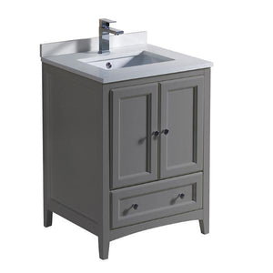 Fresca Oxford 24" Gray Traditional Bathroom Cabinet w/ Top & Sinks FCB2024GR-CWH-U