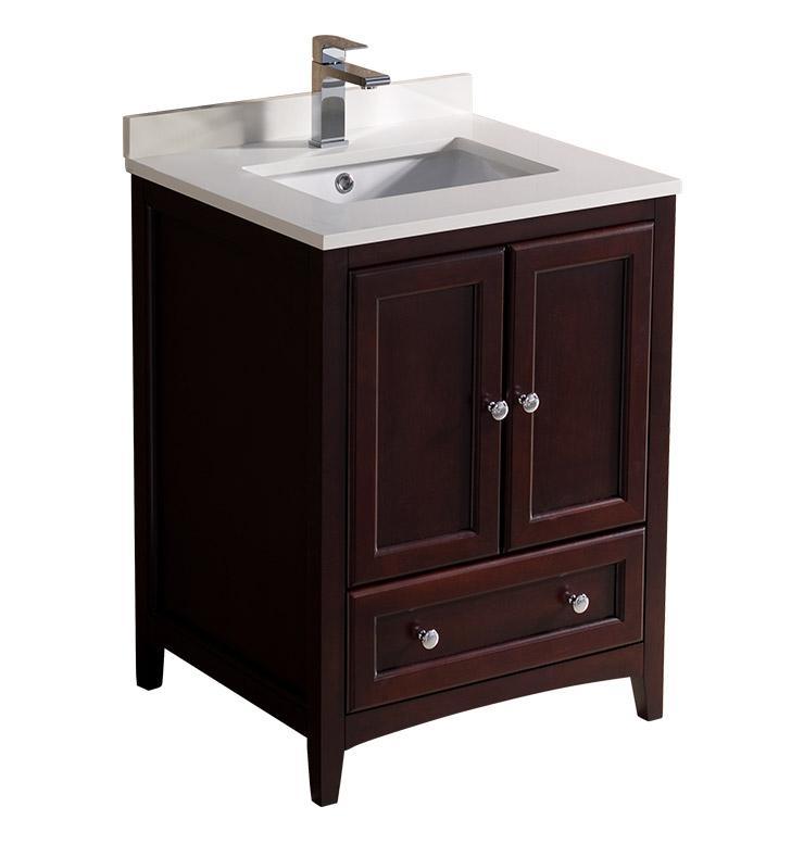 Fresca Oxford 24" Mahogany Traditional Bathroom Cabinet w/ Top & Sink FCB2024MH-CWH-U