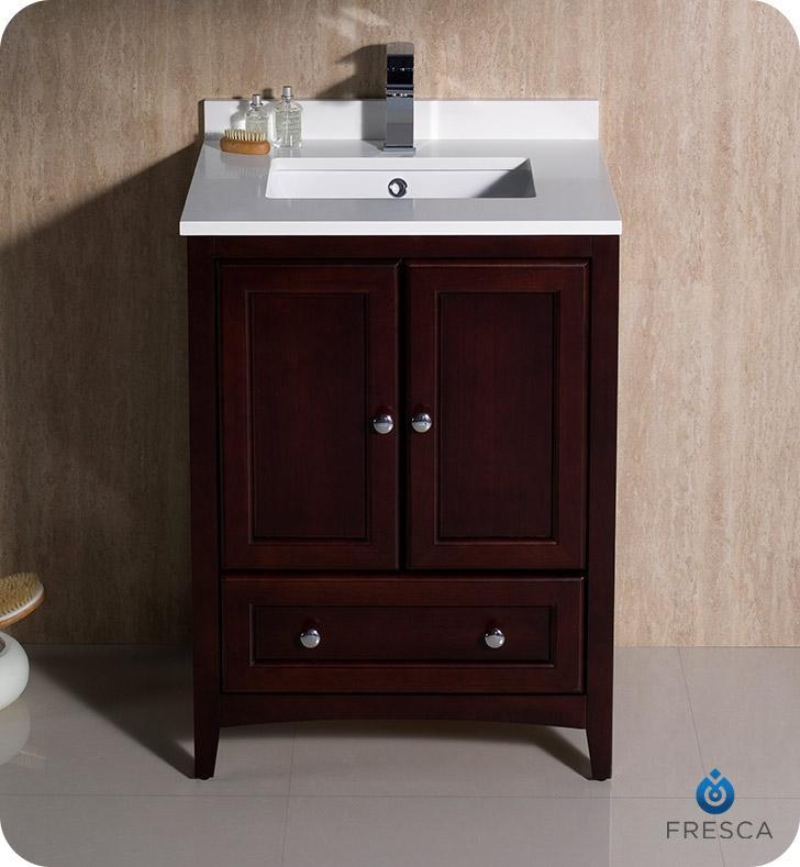 Fresca Oxford 24" Mahogany Traditional Bathroom Cabinet w/ Top & Sink FCB2024MH-CWH-U