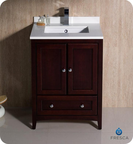 Image of Fresca Oxford 24" Mahogany Traditional Bathroom Cabinet w/ Top & Sink FCB2024MH-CWH-U