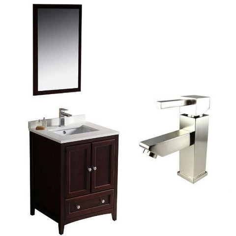 Fresca Oxford 24" Mahogany Traditional Single Bathroom Vanity with Faucet FVN2024 FVN2024MH-FFT1030BN