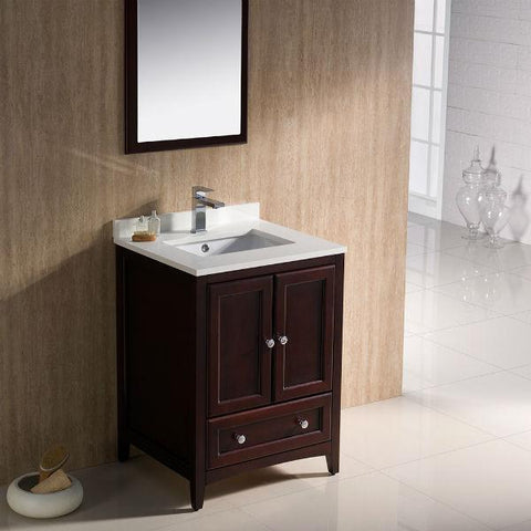 Fresca Oxford 24" Mahogany Traditional Single Bathroom Vanity with Faucet FVN2024 FVN2024MH-FFT1030BN