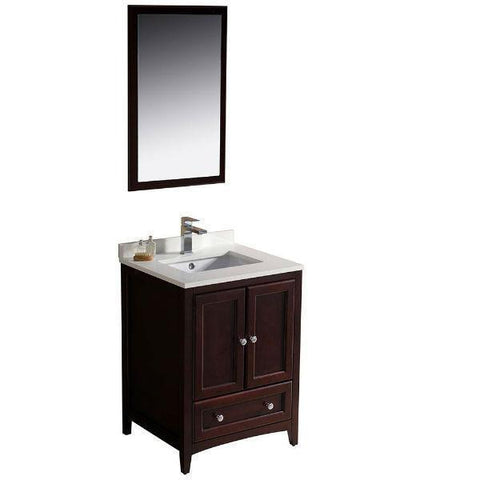 Image of Fresca Oxford 24" Mahogany Traditional Single Bathroom Vanity with Faucet FVN2024 FVN2024MH-FFT1030BN