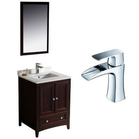 Image of Fresca Oxford 24" Mahogany Traditional Single Bathroom Vanity with Faucet FVN2024 FVN2024MH-FFT3071CH