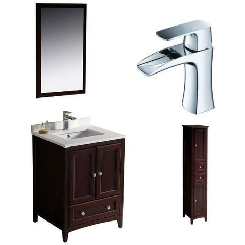 Image of Fresca Oxford 24" Mahogany Traditional Single Bathroom Vanity with Faucet FVN2024 FVN2024MH-FFT3071CH-FST2060MH