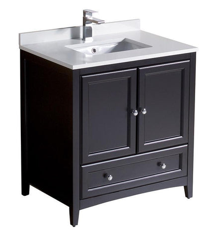 Image of Fresca Oxford 30" Espresso Traditional Bathroom Cabinet w/ Top & Sink FCB2030ES-CWH-U